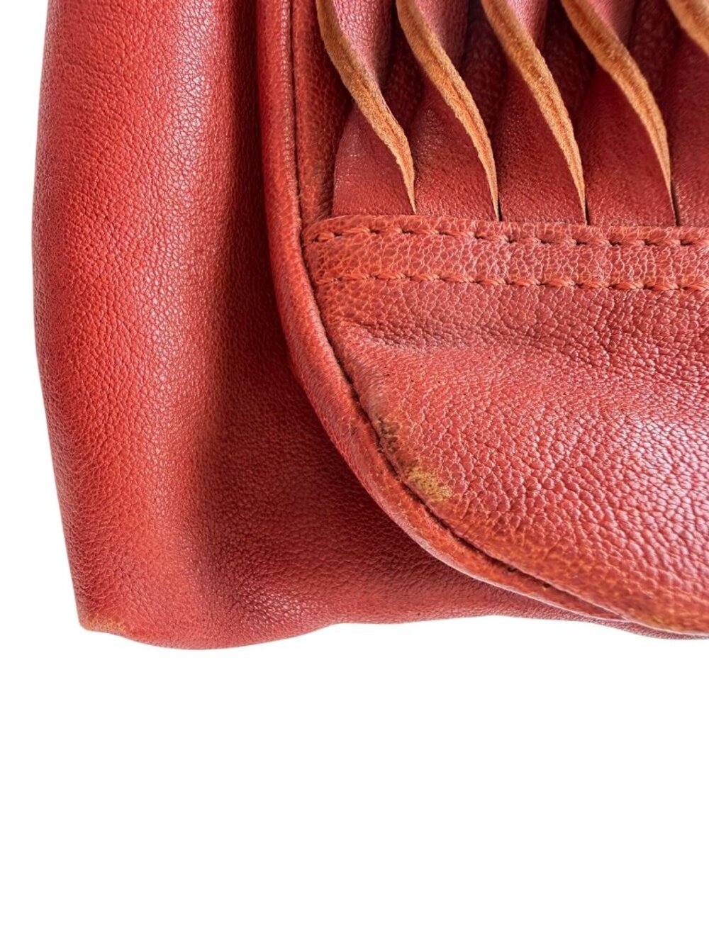7Chi Rust Cognac Leather Clutch Braided Detailing Stud Accents Zipper - Picture 6 of 12